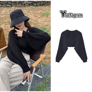 YizTop Áo Khoác Len Cadigan Nữ Mỏng Kiểu Blackpink Tay Cánh Dơi Dáng Croptop