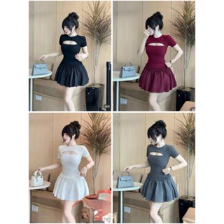 Váy Body Nữ Cổ Tròn Khoét Ngực KANOMY D194, Đầm Body Nữ Thiết Kế Phối Bèo Phong Cách Sang Trọng Quyến Rũ