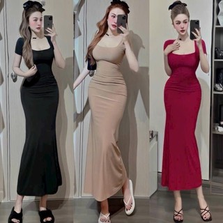 Đầm Body Nữ Cổ Vuông Váy Xòe Basic INHERE D145, Đầm Body Tay Ngắn Tôn Dáng Mặc Đi Chơi Dự Tiệc