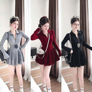 Váy Đầm Body Cổ V Dáng Ngắn Xếp Li, Đầm Body Tay Dài Thiết Kế Sang Trọng Đi Tiệc Đi Chơi INHERE D180