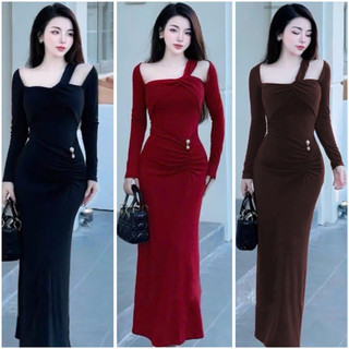 Đầm Body Cổ Vuông Dáng Dài Ôm Hack Dáng, Váy Đầm Nữ Basic Dài Tay Cuốn Hút Thiết Kế Mới Mẻ Bắt Mắt INHERE D175