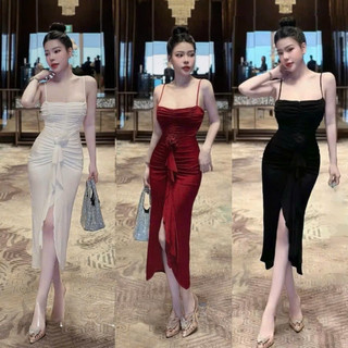 Đầm Body 2 Dây Đính Hoa Xẻ Tà, Váy Đầm Nữ Dáng Dài Basic Hở Vai Phong Cách Sexy Quyến Rũ MAYTY D177