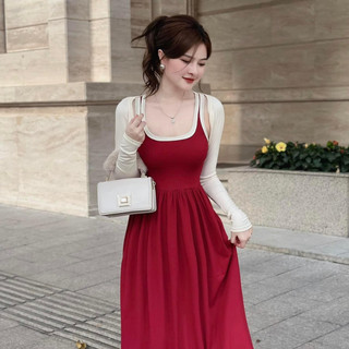 Váy Body Nữ 2 Dây Kèm Áo Khoác Ngoài, Đầm Nữ Dáng Suông Dài Ôm Hack Dáng Trẻ Trung Thời Trang YUMMY D108