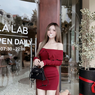 Váy Đầm Nữ Trễ Vai Dáng Ngắn, Đầm Body Tay Dài Cao Cấp Tôn Dáng Basic Phong Cách Hàn Quốc Nhẹ Nhàng LOTTON D103