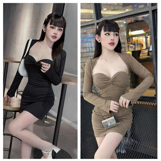 Đầm Body Nữ Dài Tay Dáng Ngắn Úp Ngực, Váy Nữ Thời Trang Đi Tiệc Đi Sang Chảnh Cuốn Hút Gợi Cảm Tôn Dáng LOTTON  D113