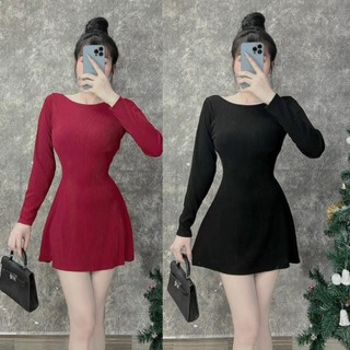 Đầm Body Dài Tay Noel LOTTON, Váy Body Ôm Body Hở Lưng Thời Trang Mùa Đông Chất Vải Tăm Mềm Mịn D100