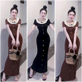 Đầm Body Nữ Cổ Tròn Phối Viền Bèo Sang Chảnh, Váy Đầm Nữ Dáng Dài Trẻ Trung Phong Cách Thời Trang Đi Chơi LOTTON D171