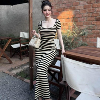 Đầm Body Cổ Tròn Khoét Ngực Tay Ngắn,  Váy Nữ Dáng Dài Đi Tiệc Đi Chơi Mềm Mịn Cao Cấp MINION D122