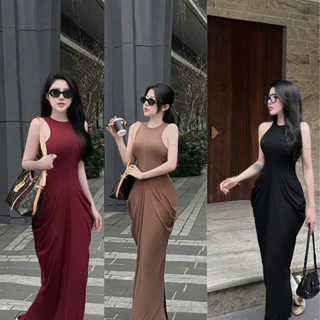 Đầm Body Nữ Cổ Tròn Dáng Dài MINION D187, Váy Body Nữ Thiết Kế Nhún Eo Hông Sang Chảnh Phong Cách Hàn Quốc