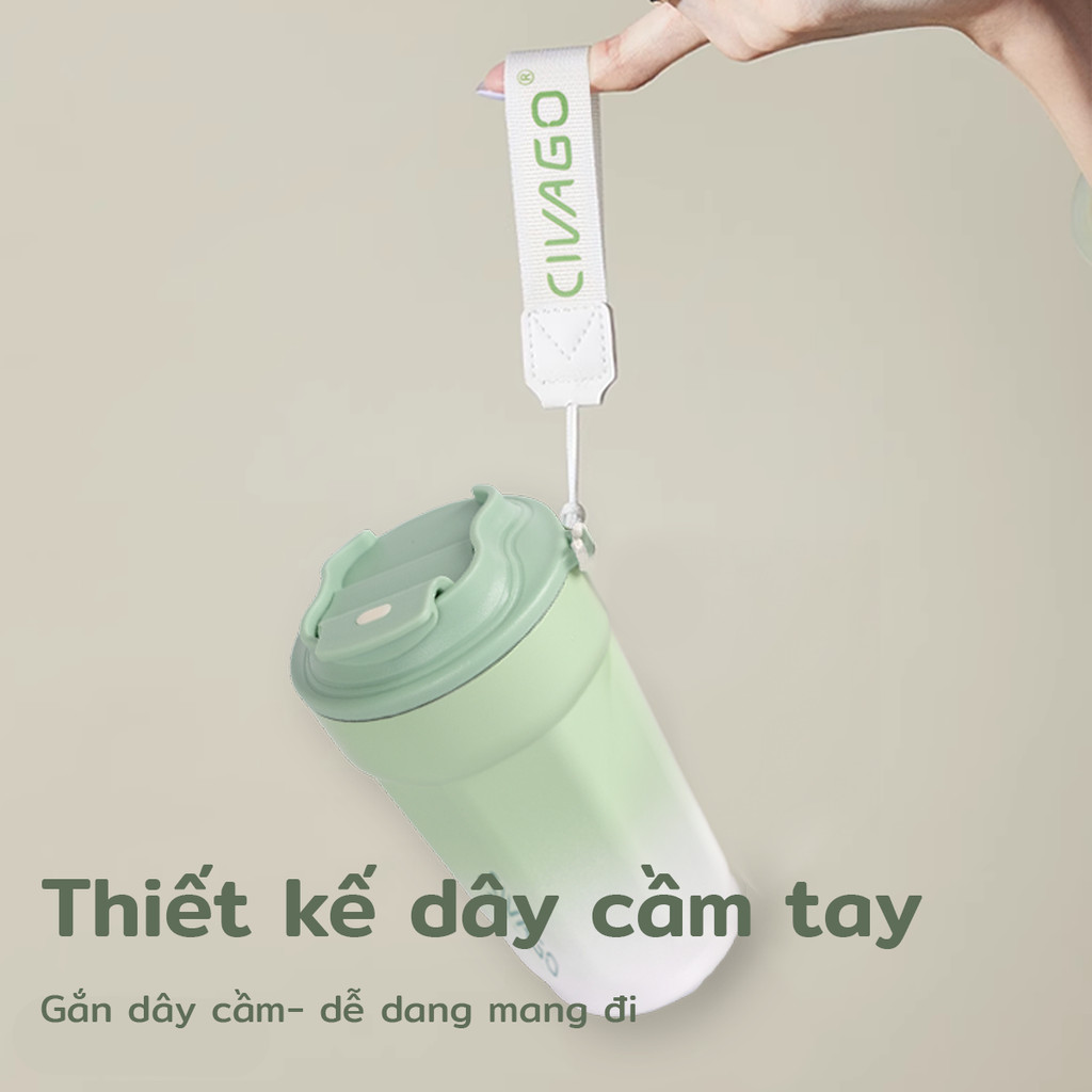 CIVAGO（13oz）Cốc cà phê bằng thép không gỉ lót gốm có nắp bình chân không cốc nóng lạnh | BigBuy360 - bigbuy360.vn