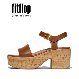 Giày Xăng Đan Nữ FitFlop Da/Nêm Thủy Tinh Đế Cao Quai Cổ Chân - Deep Tan - FOT - JF7-C15