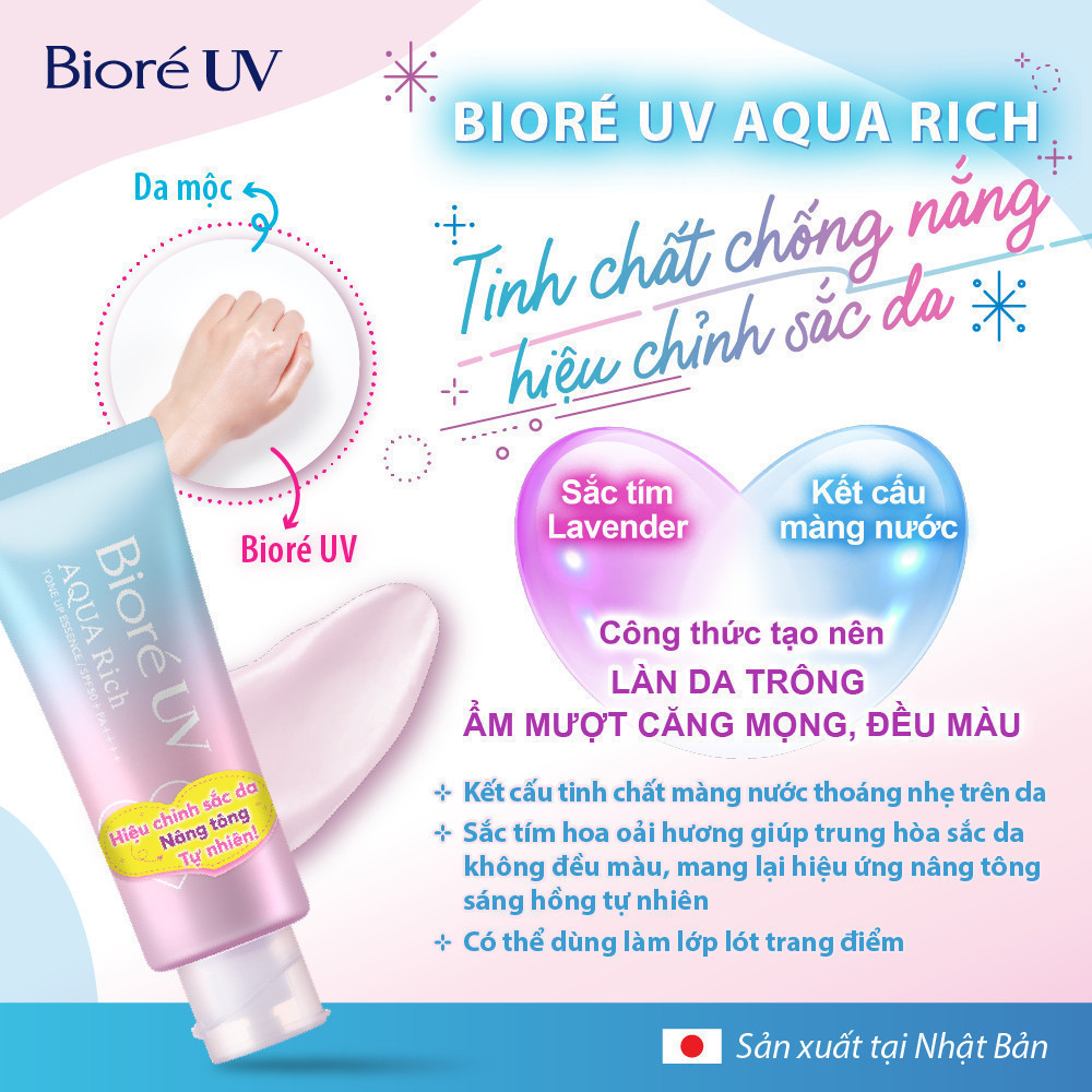 Tinh chất chống nắng nâng tone hiệu chỉnh sắc da Biore UV Aqua Rich 70G SPF50+ PA++++ | BigBuy360 - bigbuy360.vn