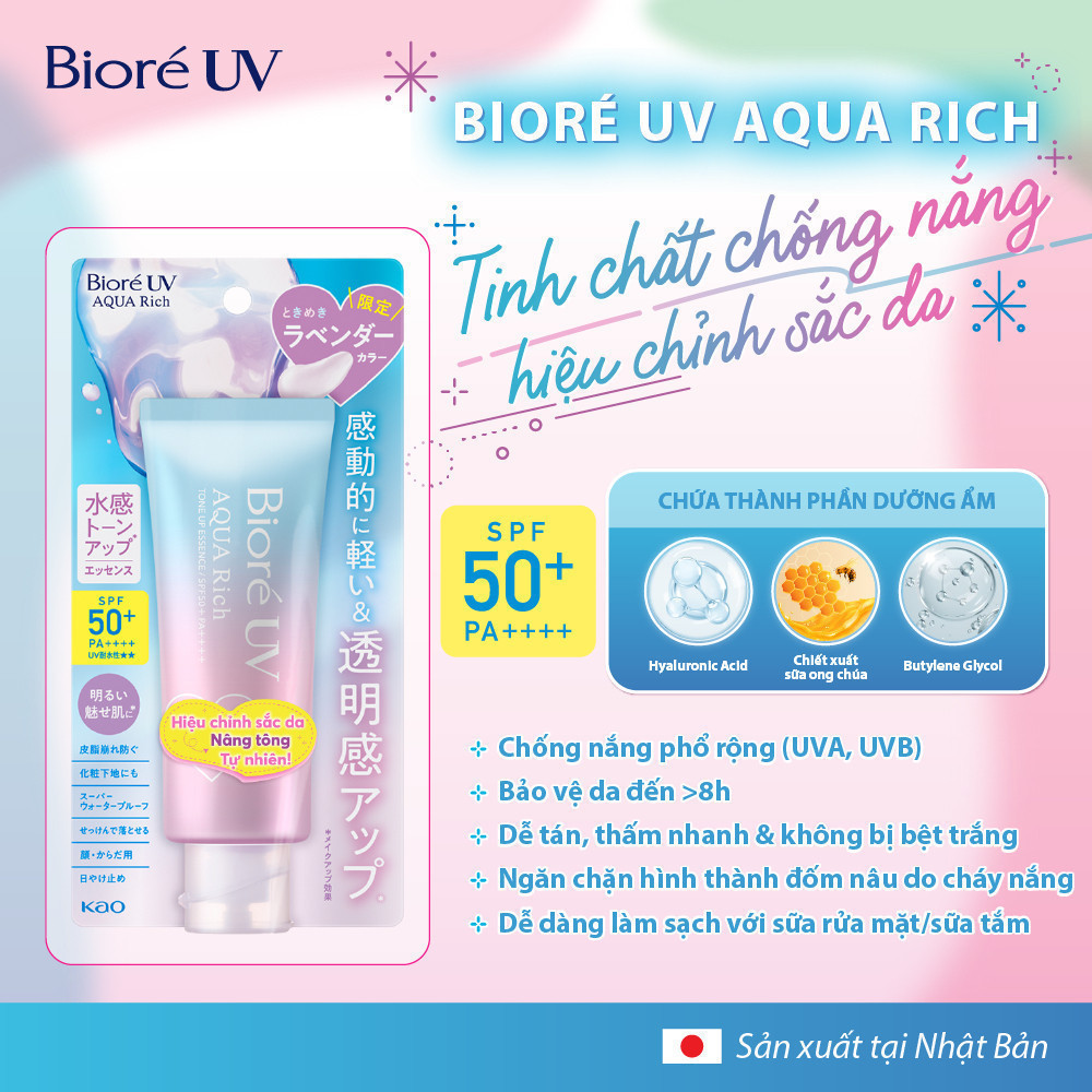 Tinh chất chống nắng nâng tone hiệu chỉnh sắc da Biore UV Aqua Rich 70G SPF50+ PA++++ | BigBuy360 - bigbuy360.vn