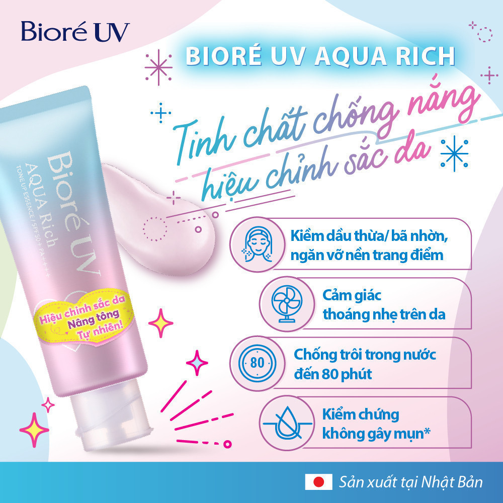 Tinh chất chống nắng nâng tone hiệu chỉnh sắc da Biore UV Aqua Rich 70G SPF50+ PA++++ | BigBuy360 - bigbuy360.vn