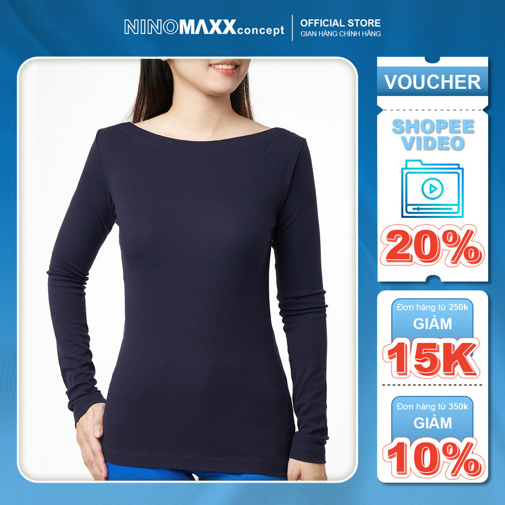 [CÒN SIZE L, XL] NINOMAXX Áo thun tăm Basic Nữ tay dài 1805110