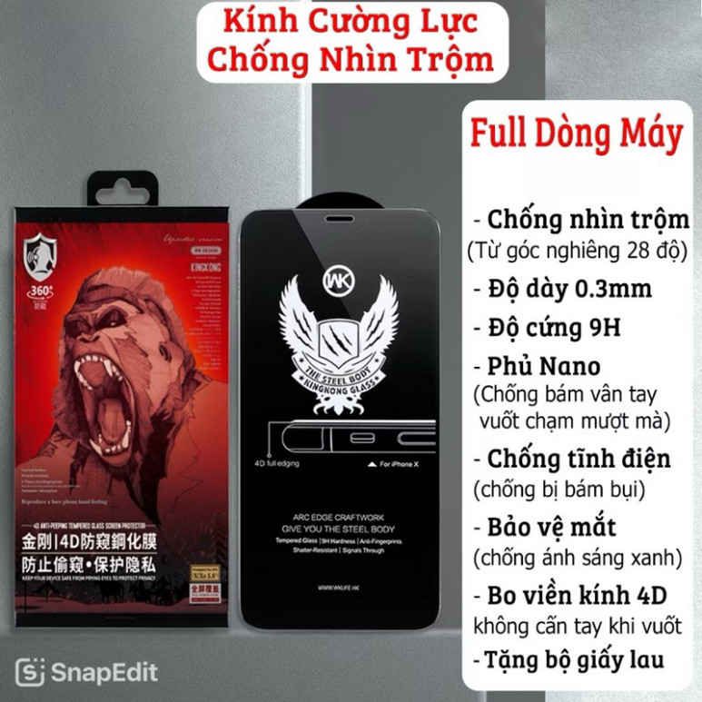 Kính cường lực Oppo A57 4G 2022 / A77 / A77S chống nhìn trộm full màn I Miếng dán bảo vệ màn hình