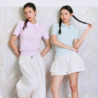 CARA Áo polo tay ngắn nữ Peito form lửng len dệt kim đơn giản