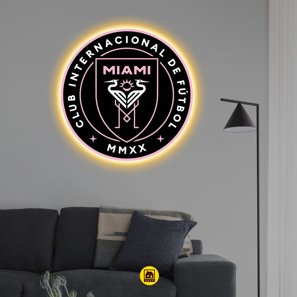 [GIÁ XƯỞNG] Logo LED Mica Tráng Gương CLB Inter Miami In UV 8K Cao Cấp