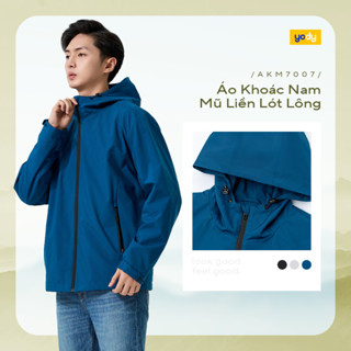 Áo khoác gió nam Yody mũ liền lót lông cản gió cản nước giữ ấm AKM7007