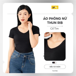 Áo thun tshirt nữ YODY vải thun rib tăm nhỏ co giãn thoải mái, form slimfit tôn dáng, cổ tim WCTS25S318