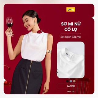 [SALE] Áo Sơ Mi Cộc Tay Nữ YODY Cổ Lọ Sát Nách Xếp Vai SCN7215