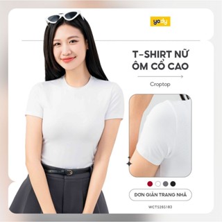 Áo thun t-shirt nữ YODY trơn basic cổ tròn dáng croptop năng động thoáng mát WCTS25S183