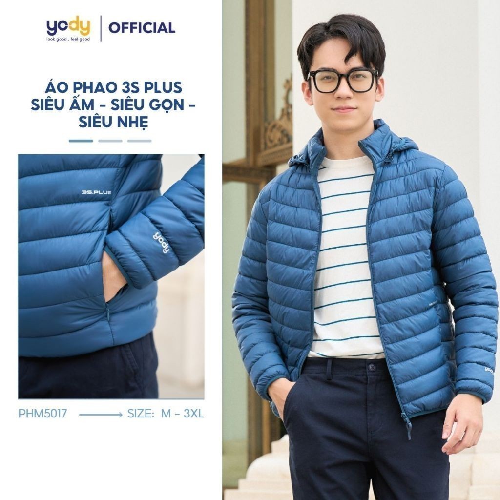Áo phao nam 3S PLUS YODY siêu nhẹ mũ có thể tháo rời giữ ấm tốt PHM5017 | BigBuy360 - bigbuy360.vn
