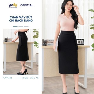 Chân váy bút chì YODY xẻ sau, đai chéo tạo điểm nhấn, chất liệu co giãn 2 chiều, thoải mái CVN7116