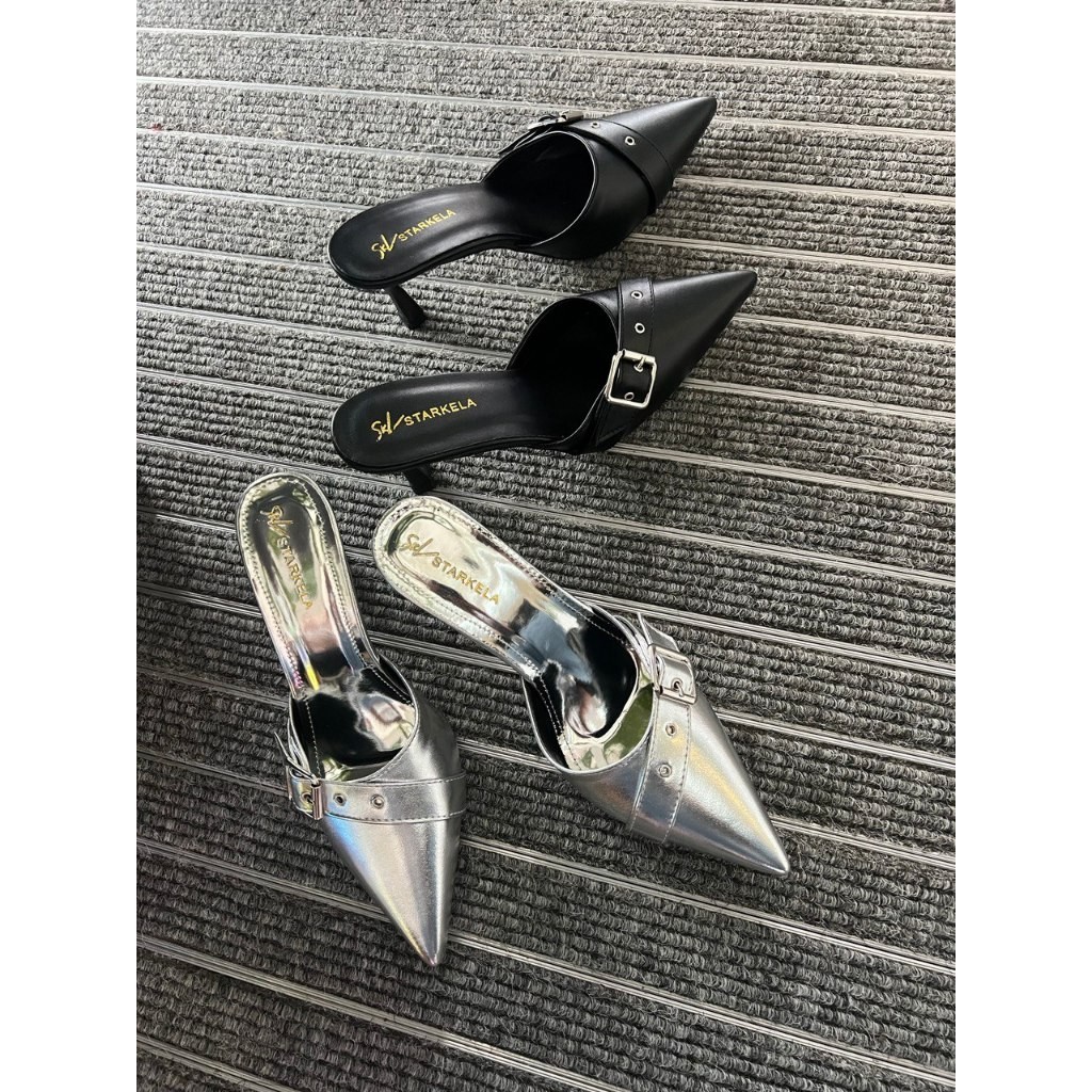 Giày Cao Gót Nữ 7 Phân Mũi Nhọn Hở Gót, Sục Cao Gót Đế Nhọn Cá Tính Phối Đinh Tán - JUN SHOES - H14