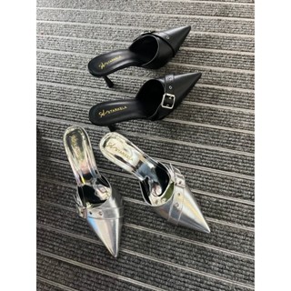 Giày Cao Gót Nữ 7 Phân Mũi Nhọn Hở Gót, Sục Cao Gót Đế Nhọn Cá Tính Phối Đinh Tán - JUN SHOES - H14