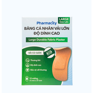  Băng cá nhân vải lớn Pharmacity độ dính cao 72x37mm  Hộp 10 Miếng  