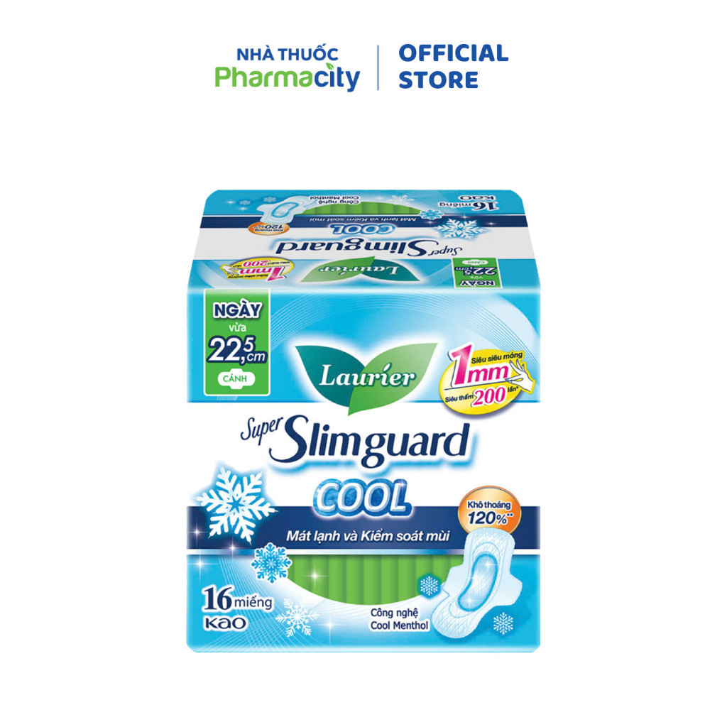 Băng vệ sinh Laurier hương bạc hà mát lạnh có cánh Super Slimguard Cool 22.5cm (16 miếng)