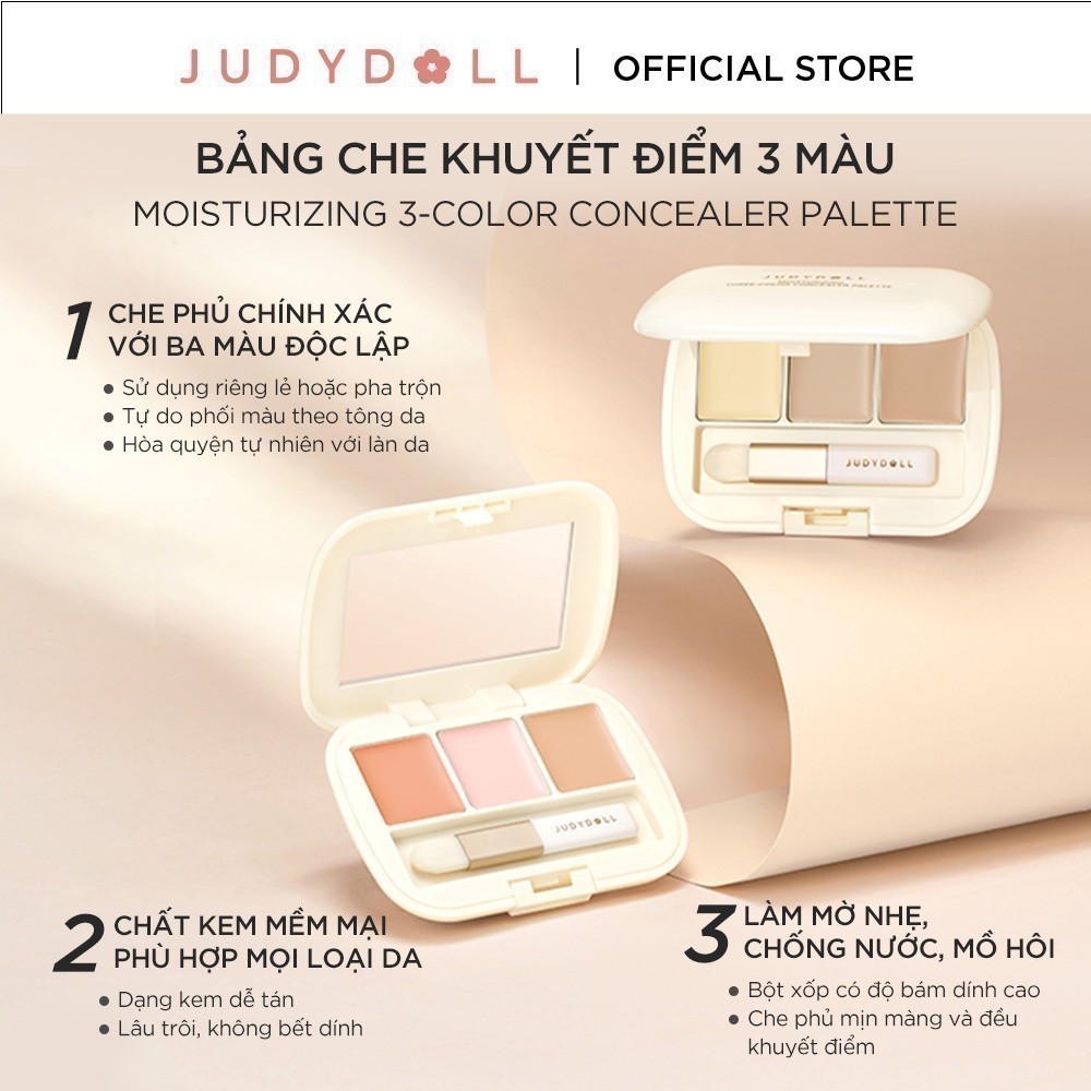 Bảng che khuyết điểm 3 màu JUDYDOLL Moisturizing 3-Color Concealer Palette Mềm mịn Chống nước 2.7g | BigBuy360 - bigbuy360.vn