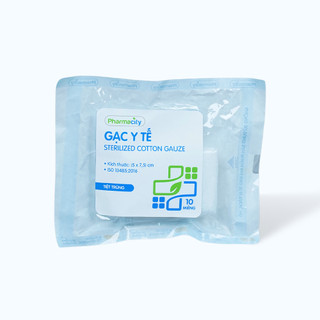 Gạc tiệt trùng 5 x 7.5cm Pharmacity (10 miếng/gói)