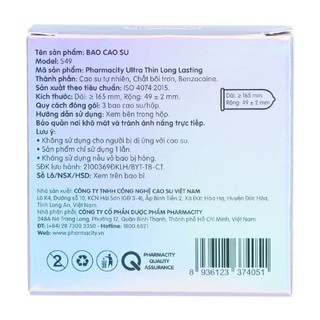 Bao cao su Pharmacity Ultra thin Long Lasting N (Hộp/3 cái)