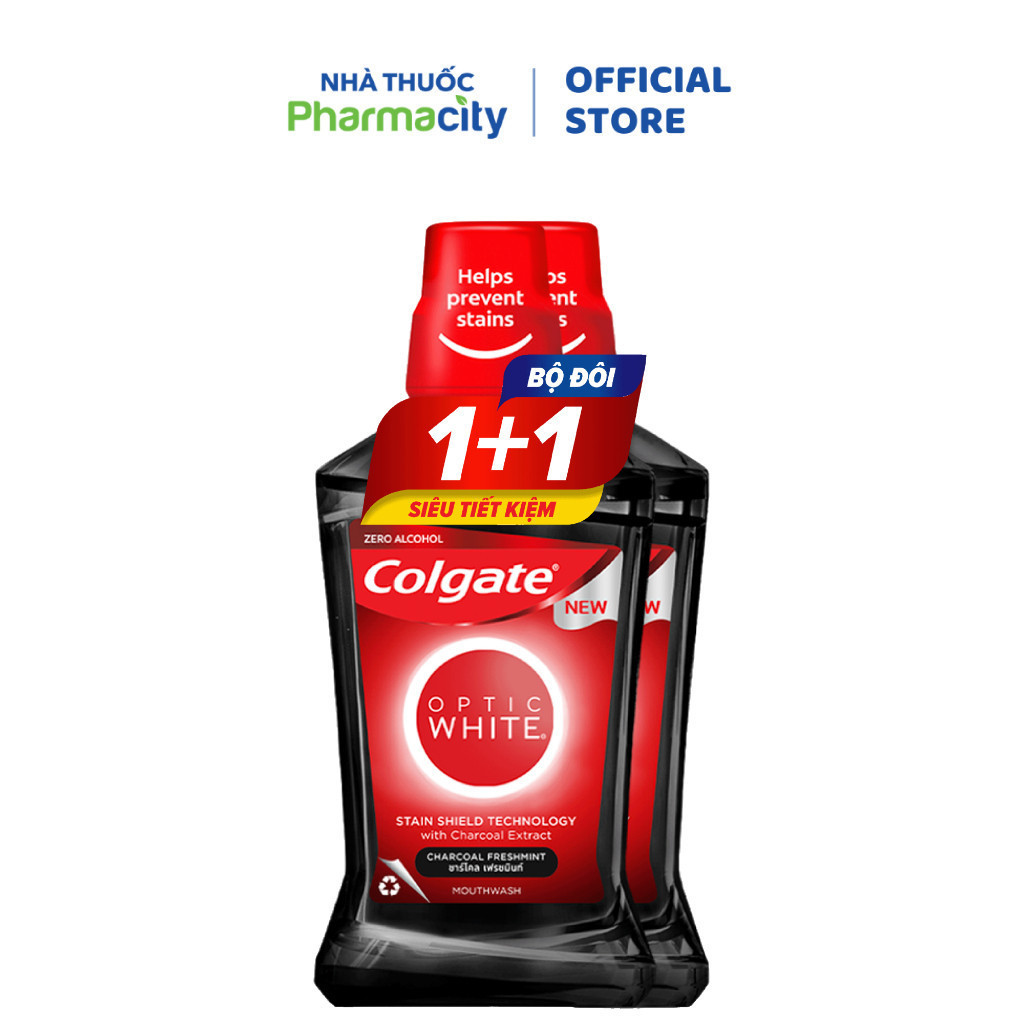 Bộ đôi nước súc miệng Colgate Optic White Charcoal (500ml x 2 chai)