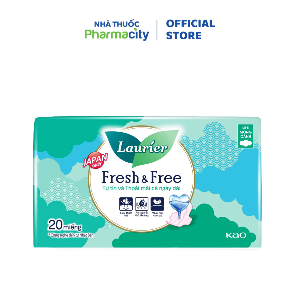Băng vệ sinh Laurier mỏng cánh Fresh & Free (Gói 20 miếng)