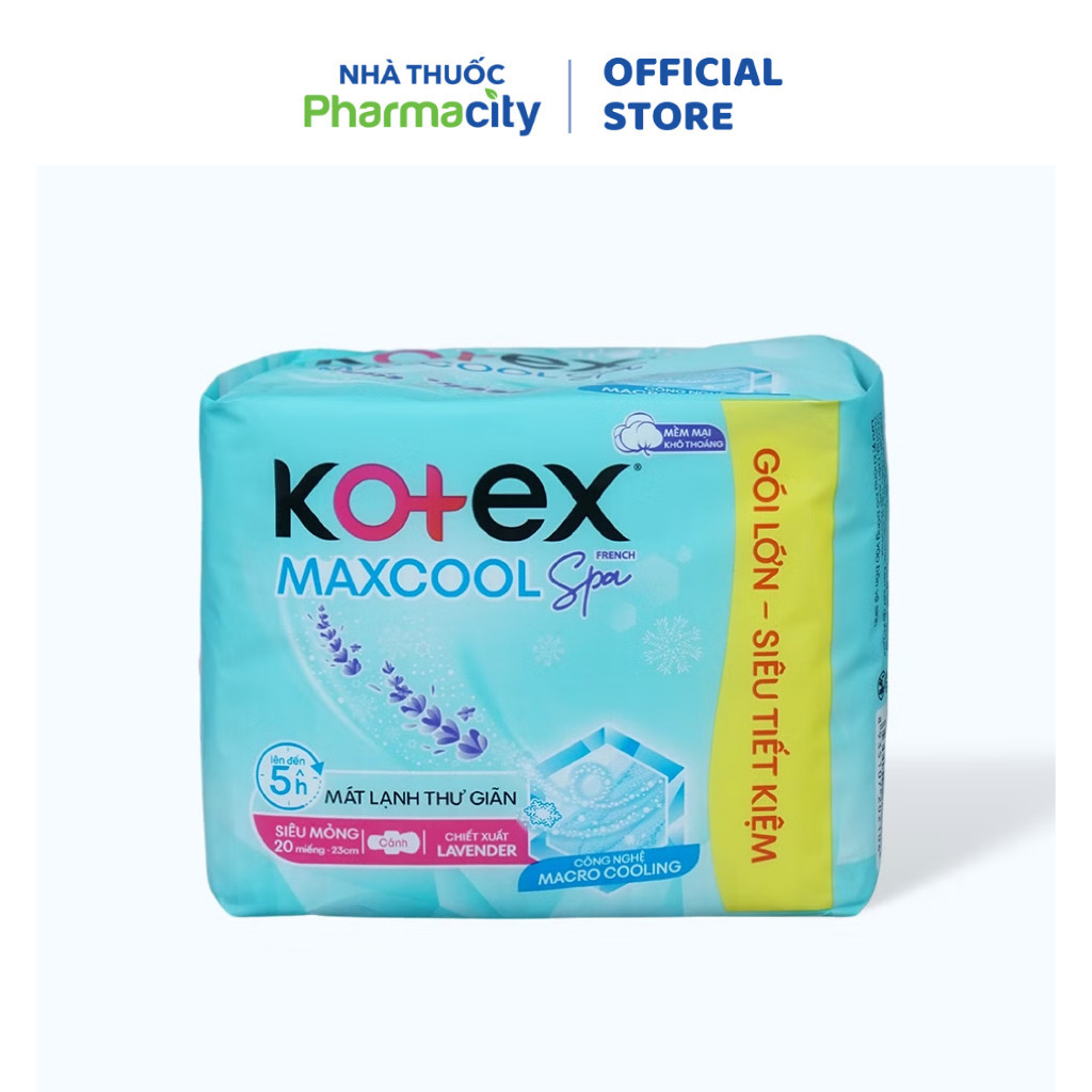 Băng vệ sinh Kotex Max Cool siêu mỏng có cánh 23cm (20 miếng)