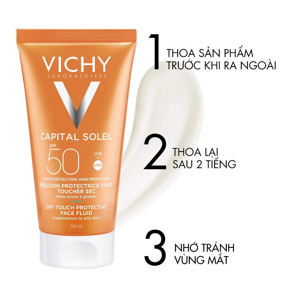 Kem chống nắng bảo vệ da mỏng nhẹ không bết dính SPF 50+ UVA & UVB Vichy Capital Soleil Dry Touch | BigBuy360 - bigbuy360.vn