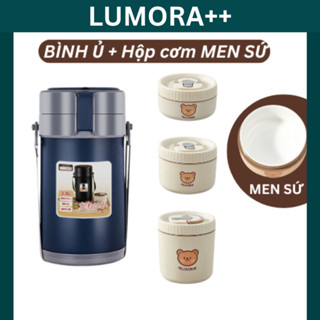 Hộp cơm giữ nhiệt BÌNH Ủ MEN SỨ Lumora++, giữ nhiệt 10-15h, chất liệu an toàn, quay lò vi sóng, chống tràn