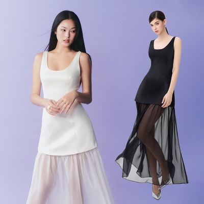 RECHIC Đầm dài Verity dáng 2 dây phối tà lưới sang trọng nữ tính