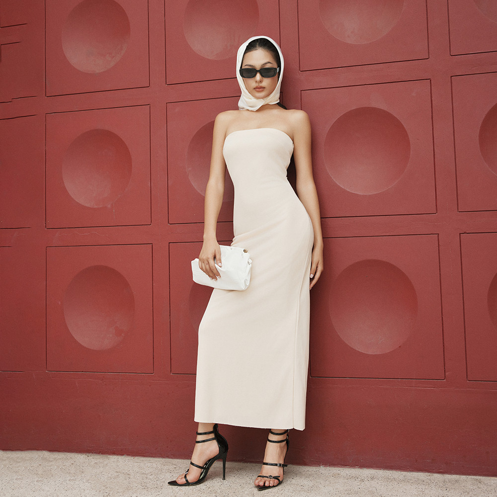 RECHIC Đầm body Jimme lụa ánh sang trọng quyến rũ