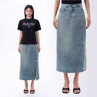  RECHIC Chân váy jean Navid dáng xẻ tà vạt chéo cá tính năng động 