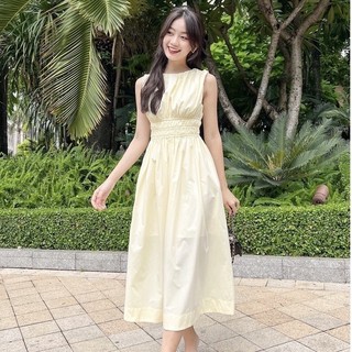 RECHIC Đầm Dài Fiona kiểu xếp ly bo chun ở eo trẻ trung phù hợp đi làm dạo phố