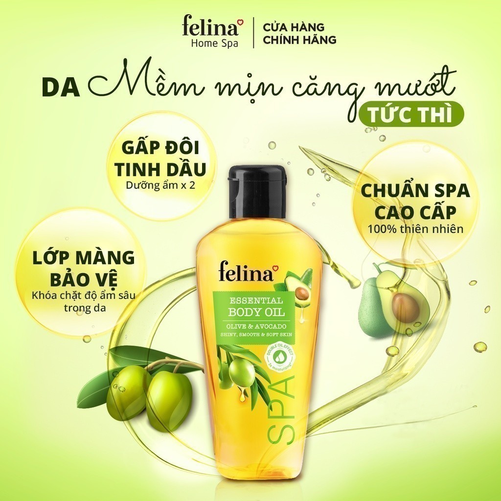 Tinh Dầu Dưỡng Thể Body Oil Felina Home Spa 100ml tăng cường & khóa ẩm cho làn da căng mướt tức thì | BigBuy360 - bigbuy360.vn