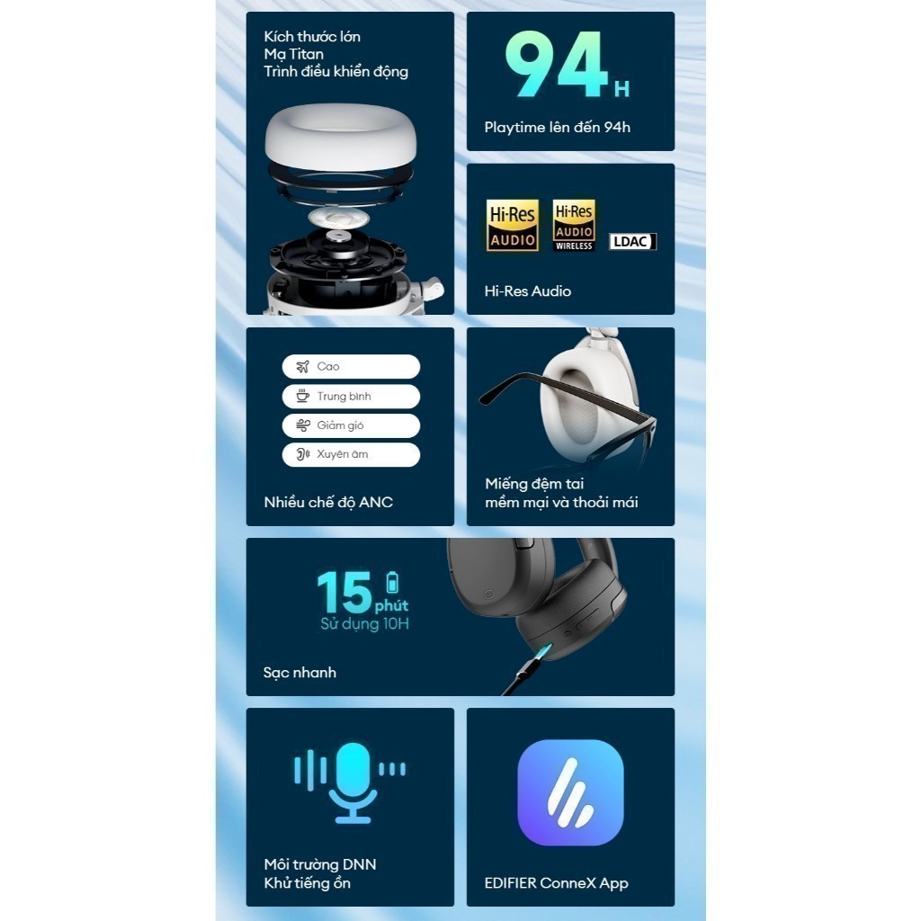 Tai Nghe Bluetooth Chụp Tai EDIFIER W830NB | Chống Ồn Chủ Động | Thời Gian Sử Dụng Tới 96H | Bảo Hành 15 Tháng | BigBuy360 - bigbuy360.vn
