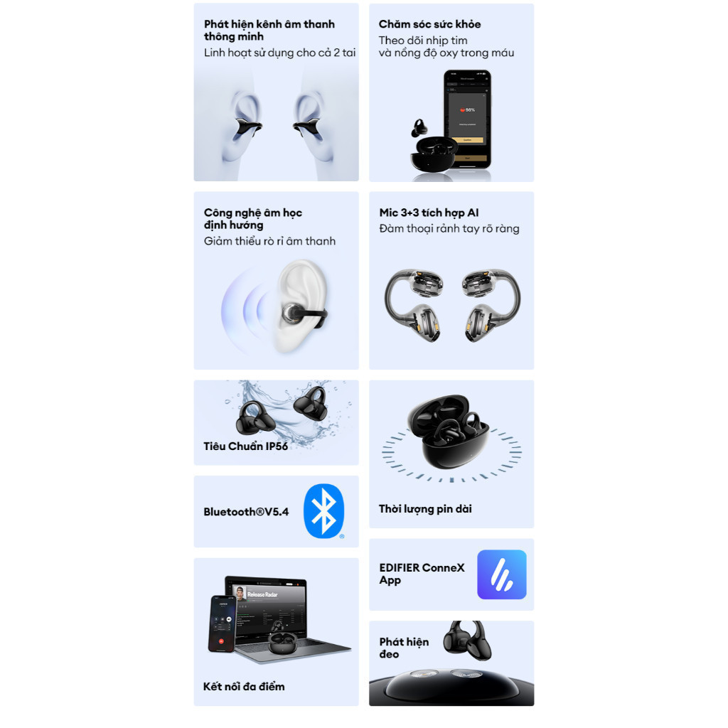 Tai Nghe Bluetooth EDIFIER LolliClip | Thiết Kế Kẹp Vành Tai | Thời Gian Sử Dụng Tới 36H | Bảo Hành 15 Tháng | BigBuy360 - bigbuy360.vn