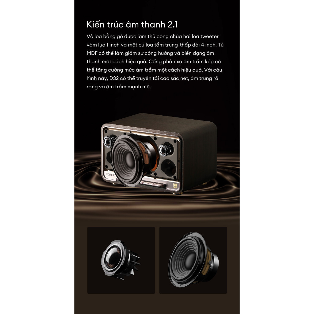 Loa Để Bàn Bluetooth EDIFIER D32 | Công suất 60W | Thời Gian Sử Dụng Tới 11H | Thiết Kế Retro | Bảo Hành 15 Tháng | BigBuy360 - bigbuy360.vn