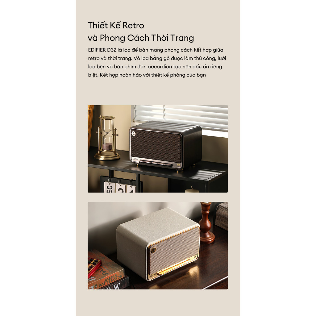 Loa Để Bàn Bluetooth EDIFIER D32 | Công suất 60W | Thời Gian Sử Dụng Tới 11H | Thiết Kế Retro | Bảo Hành 15 Tháng | BigBuy360 - bigbuy360.vn