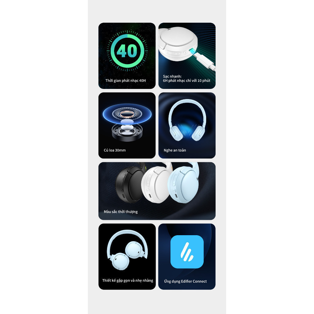 Tai Nghe Bluetooth EDIFIER WH500 | Thời Gian Sử Dụng Tới 40H | Khử Ồn Đàm Thoại |Thiết kế Gấp Gọn | Bảo Hành 15 Tháng | BigBuy360 - bigbuy360.vn